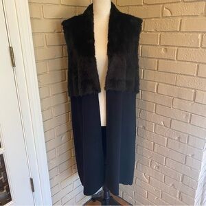 Chico's Long Line Open Front Black fur Cardigan Sweater Size 2 Large L